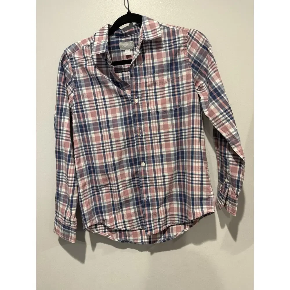 Two Children's Place Button Up Dress Shirts Tops Size 10/12 Preppy 100% Cotton